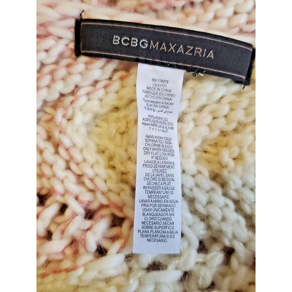 Chunky Knit Scarf  Pompoms Multicolor Appx 80" x 12" Rectangle BCBGMazaria - Picture 5 of 7